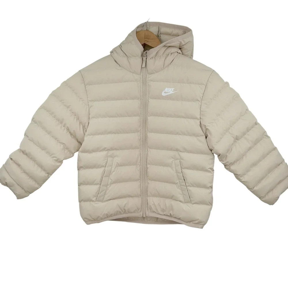 Nike Puffer Jacket Kids Size‎ M Brown Quilted Hooded Sporty Minimalist NEW